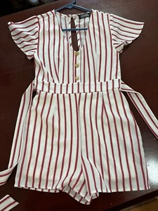 Crystal Sky 3 Lightweight Red White Romper #1095 - Picture 1 of 6