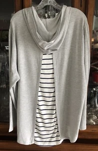 CHICO’S Zenergy Gray Blue White Hoodie Jacket Back Detail Stripe SZ 4=2X NWT - Picture 1 of 15