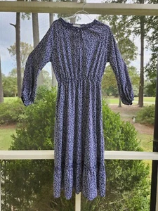 Anna Kaci Dress Womens Large Navy & White Peasant Elastic Neck & Waist Pullover  - Picture 1 of 12