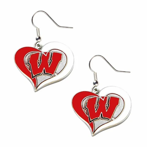 Wisconsin Badgers NCAA Team Swirl Heart Earrings Cover