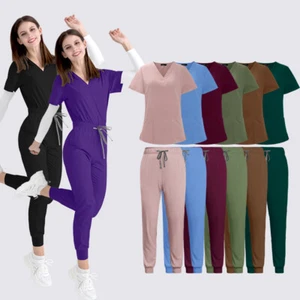 NiaaHinn Scrub Medical Uniform Women Scrub Set V-Neck 2-Pocket-Top Jogger Pants - Picture 1 of 25