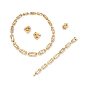 Women 18K Yellow Gold Plated Necklace Set Round Baguette 925 Silver Fine Jewelry - Picture 1 of 3