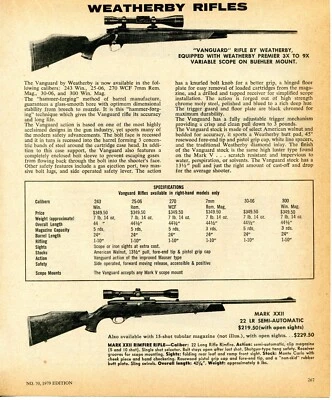 1979 Print Ad of Weatherby Vanguard & Mark XXII Rifle - Image 1 of 2