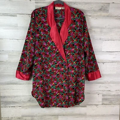 Victoria Secret Satin Night Shirt Sz M Gold Label Floral Men’s Blazer Style - Image 1 of 4