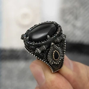 onyx ring men silver 925 sterling Turkish Jewelry size 7-14 us - Picture 1 of 7