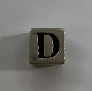 925 Sterling Silver Charm Slider Bead Cube Alphabet Letter Monogram Initial D - Picture 1 of 5