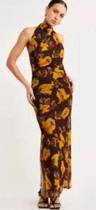 Vestido SIR Jacques Marrón Floral Cuello Halter Talla 4 Minorista $429 - Imagen 1 de 3