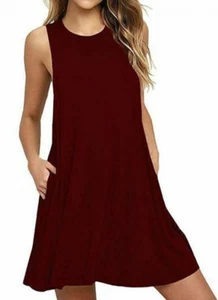 Moda Vestidos de Sol Mujeres Línea A Cuello en O Fiesta Hasta la Rodilla Vestido Sólido Playa - Imagen 1 de 16