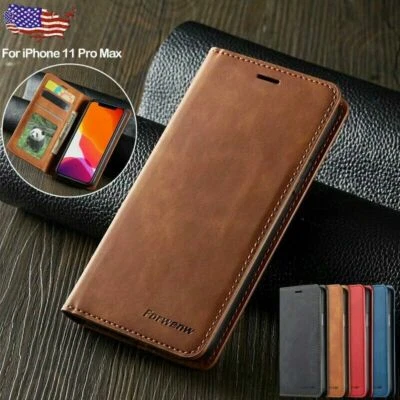 For iPhone 11 12 13 15 16 Pro Max XS XR Leather Magnetic Wallet Card Stand Case - Image 1 of 4