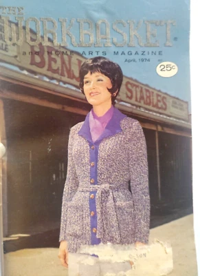 Cardigan Sweater Workbasket Magazine April 1974 7 39 Knit Crochet Crafts VTG - Image 1 of 4