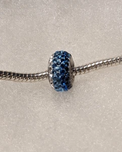 New Pandora Dark Blue, Lt Blue & White Striped Rhinestone Bead - BEAUTIFUL!!! - Picture 1 of 3