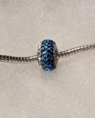 Nuevo Pandora Azul Oscuro, Azul Lt y Blanco Rayas Estrás Cuentas - ¡¡HERMOSO!!! Foto 1 de 3