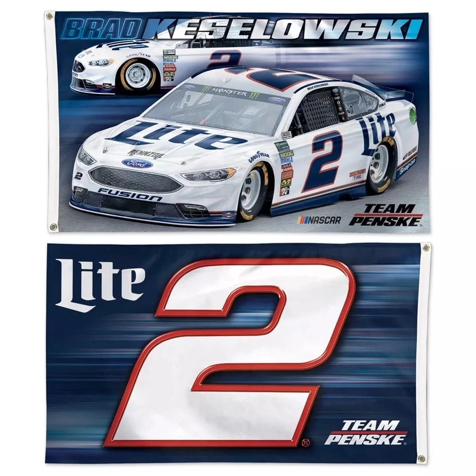 Brad Keselowski #6 Miller Lite Racing Nascar Двусторонний 3x5 Флаг Бесплатная доставка - Изображение 1 из 1