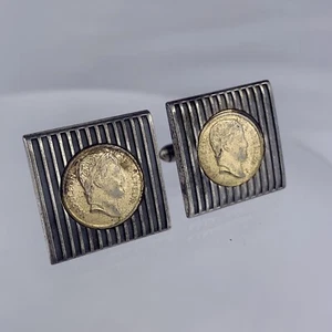 Napoleon Empereur Replica Coin Cufflinks Silver Plated Emperor Swank Vintage - Picture 1 of 11