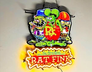 Rat Fink Hot Rod Garage Beer 24"x20" Vivid LED Neon Sign Light Lamp With Dimmer - Picture 1 of 5
