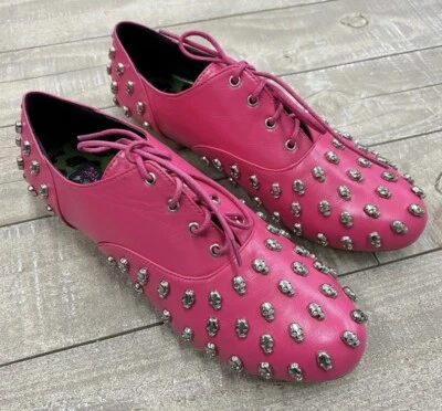 NIB Abbey Dawn by Avril Lavigne Tough Crowd Oxford Flat Hot Pink Skulls size 8 - Image 1 of 3