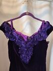 Zum Fancy Mesh Lace V Neckline  Purple Velvet Dress Off Shoulder Size 13 -14