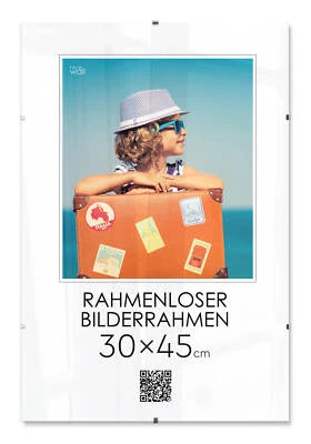 Cliprahmen 30x45 cm Rahmenloser Bilderrahmen 45x30 cm Bildhalter mit Kunstglas - Bild 1 von 4