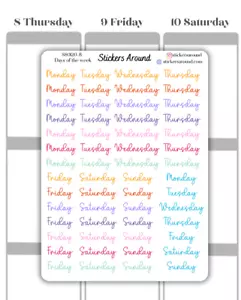 Small Rainbow Days of the Week Script Planner Sticker, Journaling Stickers - Picture 1 of 1