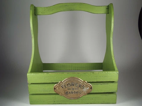 Garden Box Hand-painted and Distressed Flower Basket, Green Cover