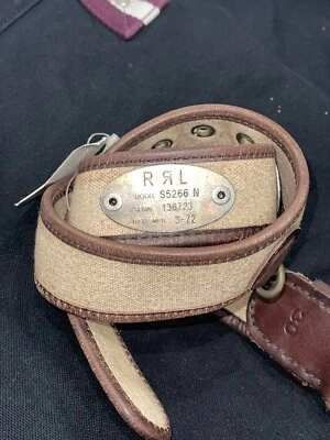 RRL Ralph Lauren Doble RL Vintage Militar Lona Cuero Cinturón 28 Foto 1 de 4