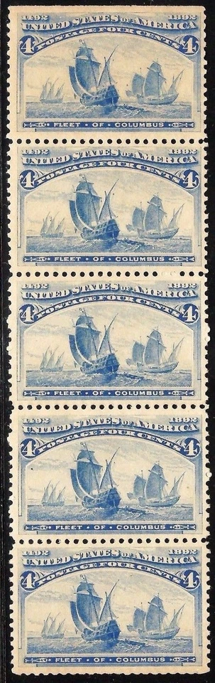 US Sc# 233 *MINT NO GUM { "SCARCE VERTICAL STRIP OF 5 } 4c COLUMBIAN FROM 1893 - Image 1 of 1