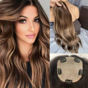 5X6inch Silk Base Toupee European Virgin Human Hair Topper For Women Balayage - Picture 1 of 5