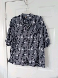 George Tropical Hawaiian Button Up Shirt Men's 3XL Short Sleeve Gray 100% Rayon  - Picture 1 of 6