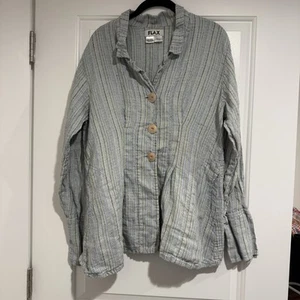 FLAX 100% Linen Women's Shacket Shirt Jacket Stripe Size M - Picture 1 of 6