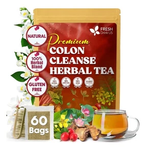 FreshDrinkUS Premium Colon Cleanse Té Mezcla de Hierbas 60 Bolsas de Té - Imagen 1 de 9