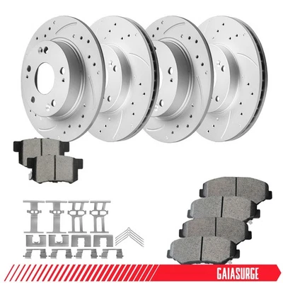 Front & Rear Drilled Slotted Rotors + Pads for 2013-2015 Honda Civic Acura ILX - Image 1 of 4