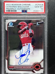 LEONARDO BALCAZAR REDS 2022 Bowman Chrome 1st ON CARD RC AUTO PSA 10 - Picture 1 of 3