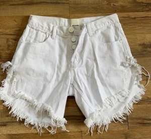 ONETEASPOON Pantalón Corto Denim Blanco Talla 24 Deshilachado Asimétrico - Imagen 1 de 5