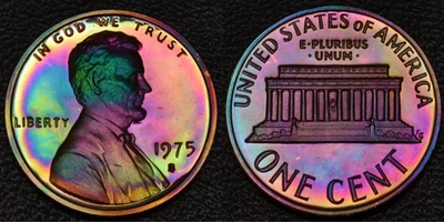 1975-S PROOF DCAM Lincoln 1 One Cent Rainbow Toning (L47-9) - Image 1 of 3