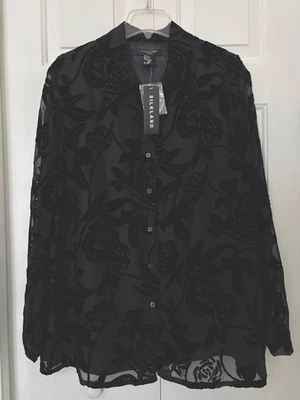 Blusa de terciopelo corte negro Silkland nueva con etiquetas, talla 2X Foto 1 de 4