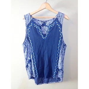 Lucky Brand Blue Paisley Tank Top Boho Casual Large Flowing Summer Blouse - Picture 1 of 8