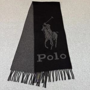 Polo Ralph Lauren Unisex Herren Damen Schal schwarz/grau großes Pony Wollmischung Neu mit Etikett - Bild 1 von 10