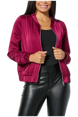 Chaqueta de bombardero para mujer Jaclyn Smith con cremallera frontal Beaujolais Foto 1 de 3