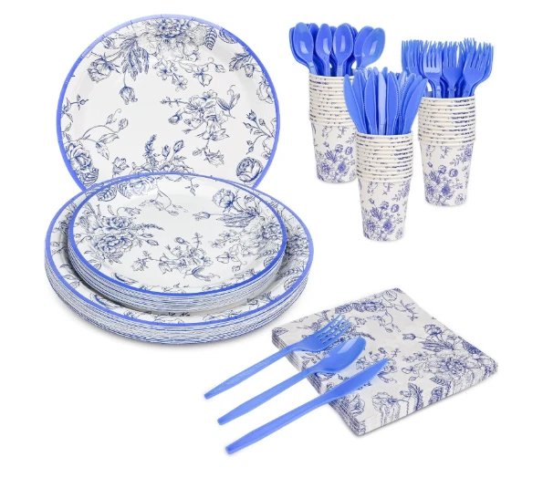 175 Piezas 25 Invitados Azul Toile Chinoiserie Fiesta Platos Servilletas Tazas Cumpleaños Boda Foto 1 de 4