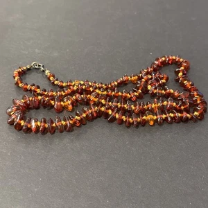 Collana Vintage Lucido Cognac Ambra Perline Filo Annodato 24” Tonalità Calda - Foto 1 di 6