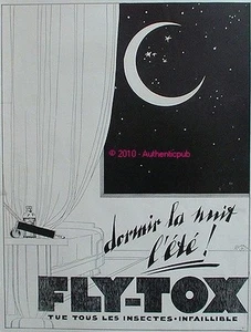 PUBLICITE FLY TOX INSECTICIDE INSECTE DORMIR LA NUIT CLAIR LUNE DE 1929 AD PUB - Imagen 1 de 1