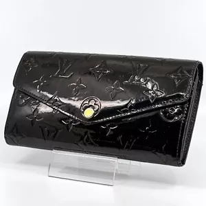 Louis Vuitton Portefeuille Sarah Vernis Wallet Black M90152 Flap Authentic - Picture 1 of 17
