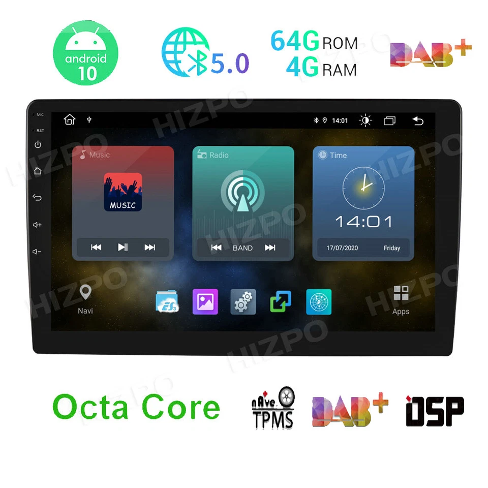 Radio Coche Universal 8 Núcleos 2 Din 10.1" Android 10 Estéreo GPS OBD2 4+64GB 4G LTE Foto 1 de 4