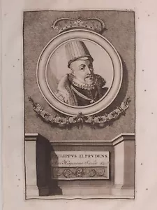 1704 Aguafuerte Van der Aa Retrato Felipe II Rey de España Sicilia Philippus II - Bild 1 von 3