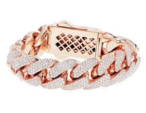 4-Row 17 3/5 CT Diamond Miami Cuban Link Bracelet 18.5 MM 8" 10K Rose Gold - Picture 1 of 5