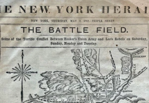 US Civil War Newspaper New York Herald Chancellorsville Rappahannok 7 May 1863 - Picture 1 of 5