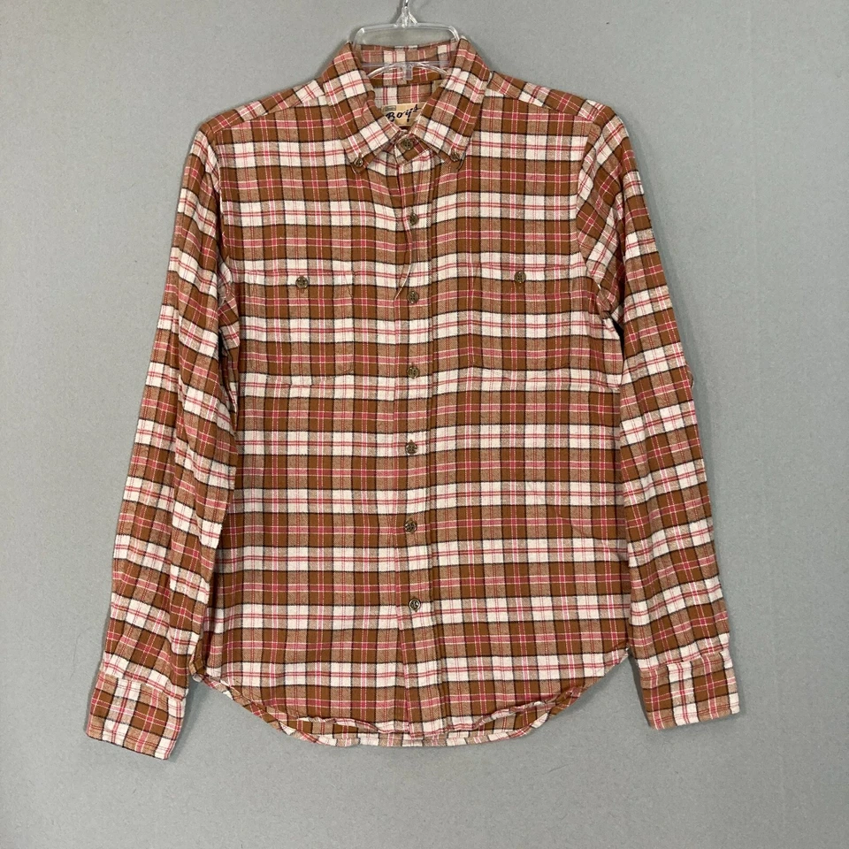 Camisa de franela vintage Sears manga larga a cuadros niños talla 16 años 70 80 marrón adolescente Foto 1 de 4