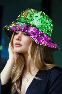 Women's Mardi Gras Multi-Colored Sequin Bucket Hat - Picture 1 of 3