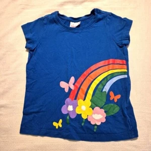 Hanna Andersson girls size 130 or 8 bright rainbow and flower design blue shirt - Picture 1 of 4
