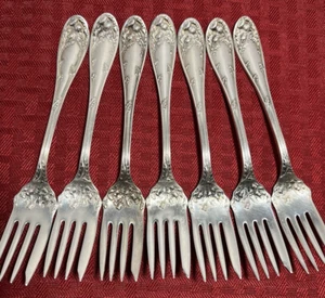 R & B*THISTLE PATTERN SILVERPLATE SALAD FORKS(7)*VERY RARE*1911 - Picture 1 of 6
